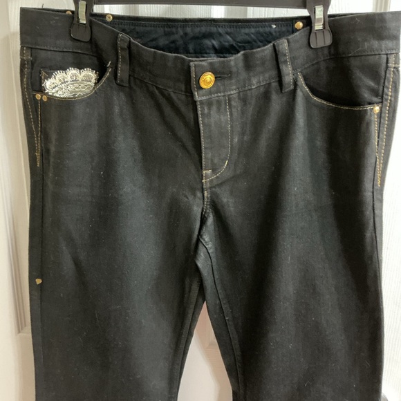 Elegant Black Lace Trim Straight Leg Jeans Handmade - Picture 2 of 4